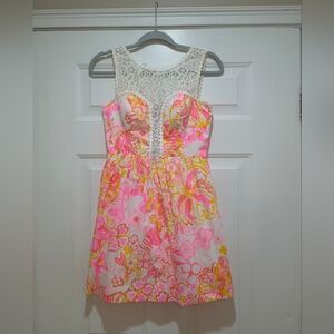 lilly pulitzer Taegan Fit & Flare  Lined "Happiness Is" Print Size 0